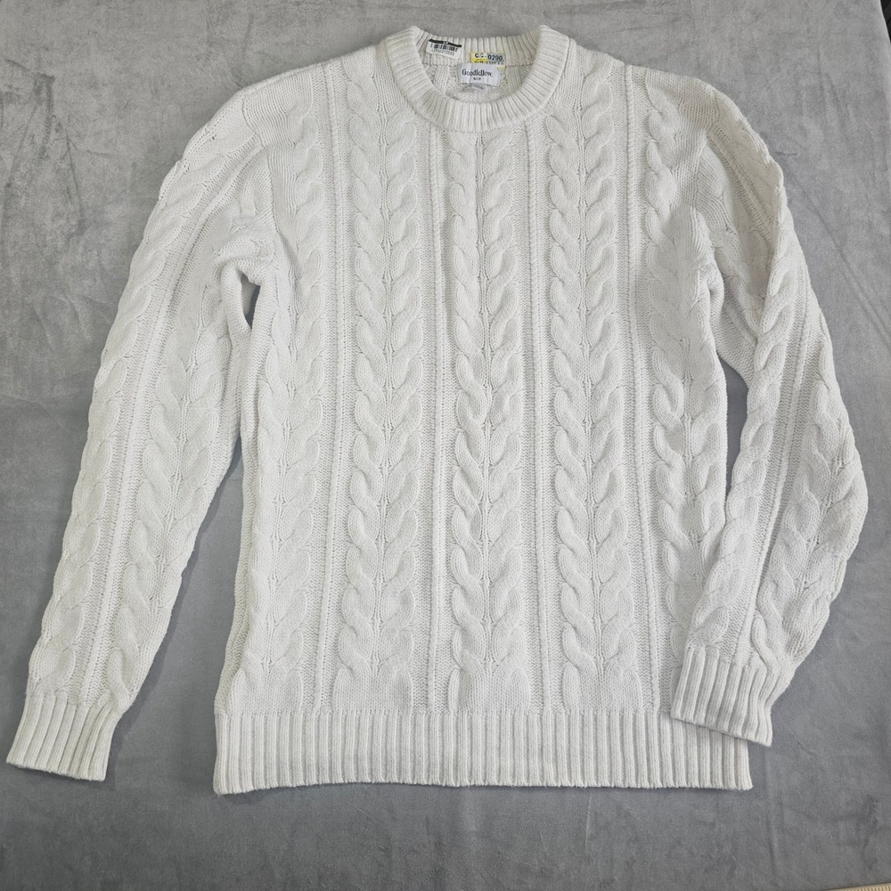Goodfellow & Co Mens Cream White Cable Knit Crew Neck Pullover Sweater Size M - Picture 2 of 7